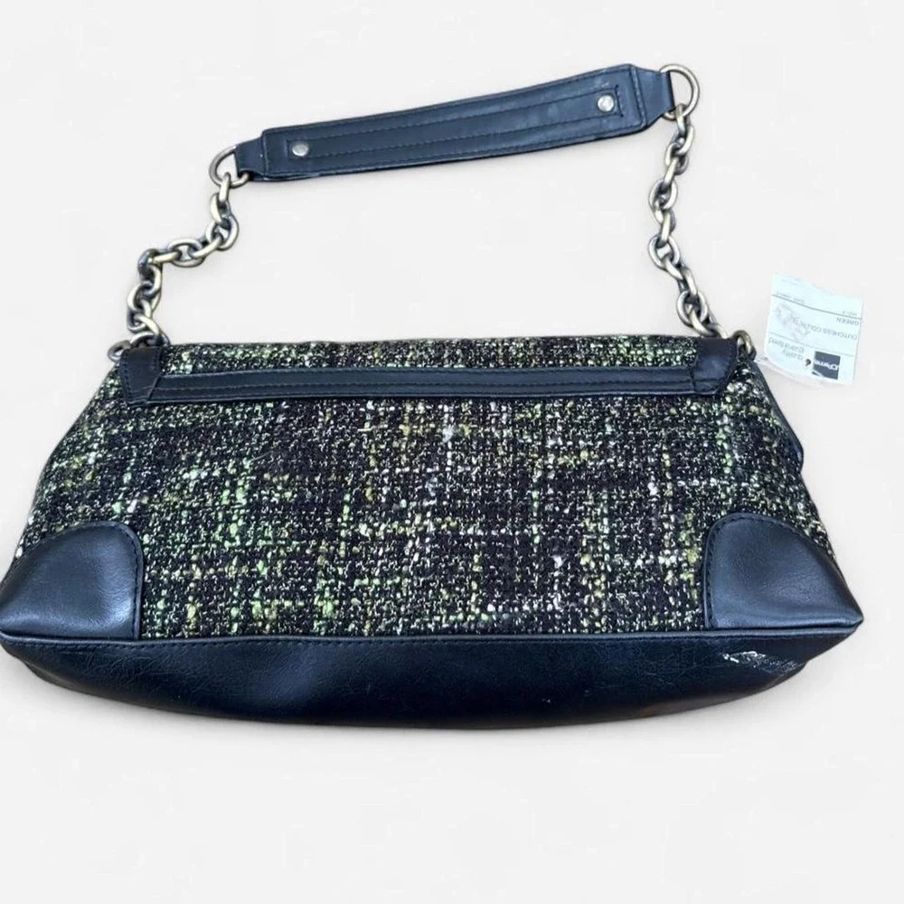2000s NWT Worthington Black Tweed Chain Shoulder Bag Jeweled Floral Clasp Y2K